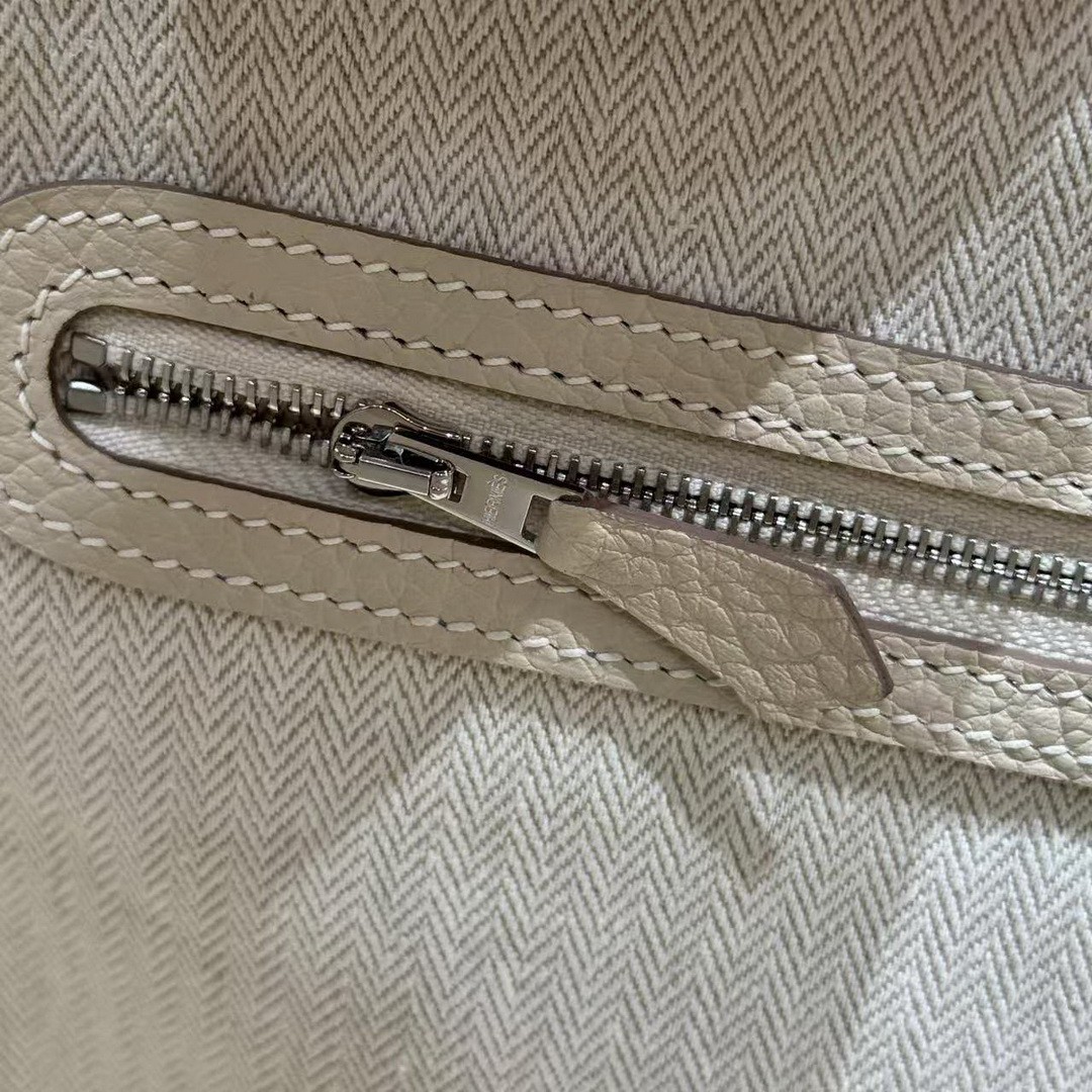 Hermes Garden Party 36 Bag Handmade In Vache Country Calfskin Leather Silver Hardware 10 Craie - Image 13