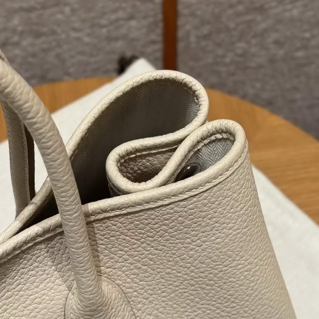 Hermes Garden Party 36 Bag Handmade In Vache Country Calfskin Leather Silver Hardware 10 Craie - Image 12