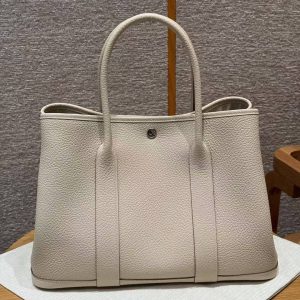 Hermes Garden Party 36 Bag Handmade In Vache Country Calfskin Leather Silver Hardware 10 Craie