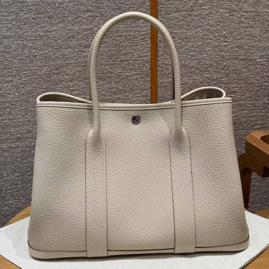 Hermes Garden Party 36 Bag Handmade In Vache Country Calfskin Leather Silver Hardware 10 Craie