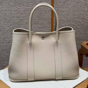 Hermes Garden Party 36 Bag Handmade In Vache Country Calfskin Leather Silver Hardware 10 Craie - Image 9