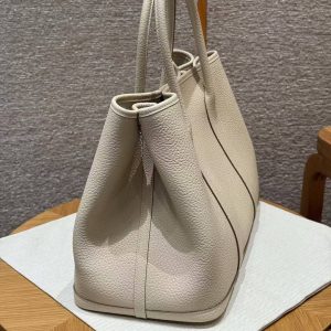 Hermes Garden Party 36 Bag Handmade In Vache Country Calfskin Leather Silver Hardware 10 Craie - Image 8