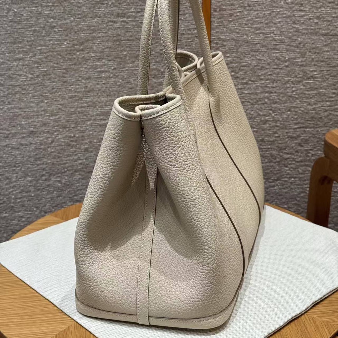 Hermes Garden Party 36 Bag Handmade In Vache Country Calfskin Leather Silver Hardware 10 Craie - Image 8