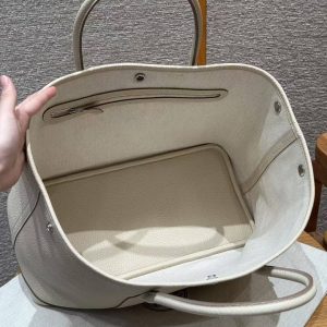 Hermes Garden Party 36 Bag Handmade In Vache Country Calfskin Leather Silver Hardware 10 Craie - Image 5