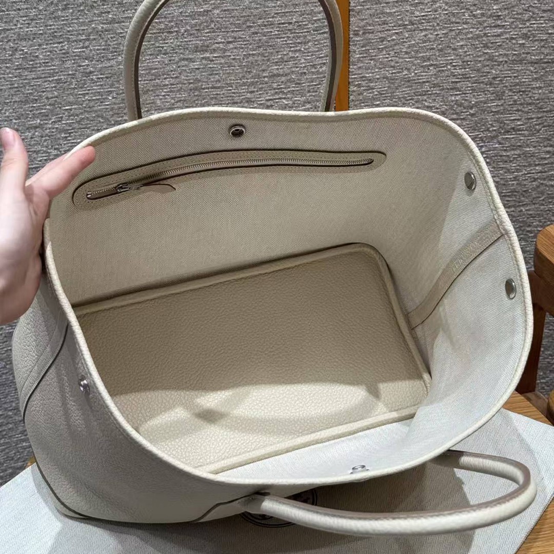 Hermes Garden Party 36 Bag Handmade In Vache Country Calfskin Leather Silver Hardware 10 Craie - Image 5