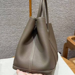 Hermes Garden Party 36 Bag Handmade In Vache Country Calfskin Leather Silver Hardware 18 Etoupe - Image 13