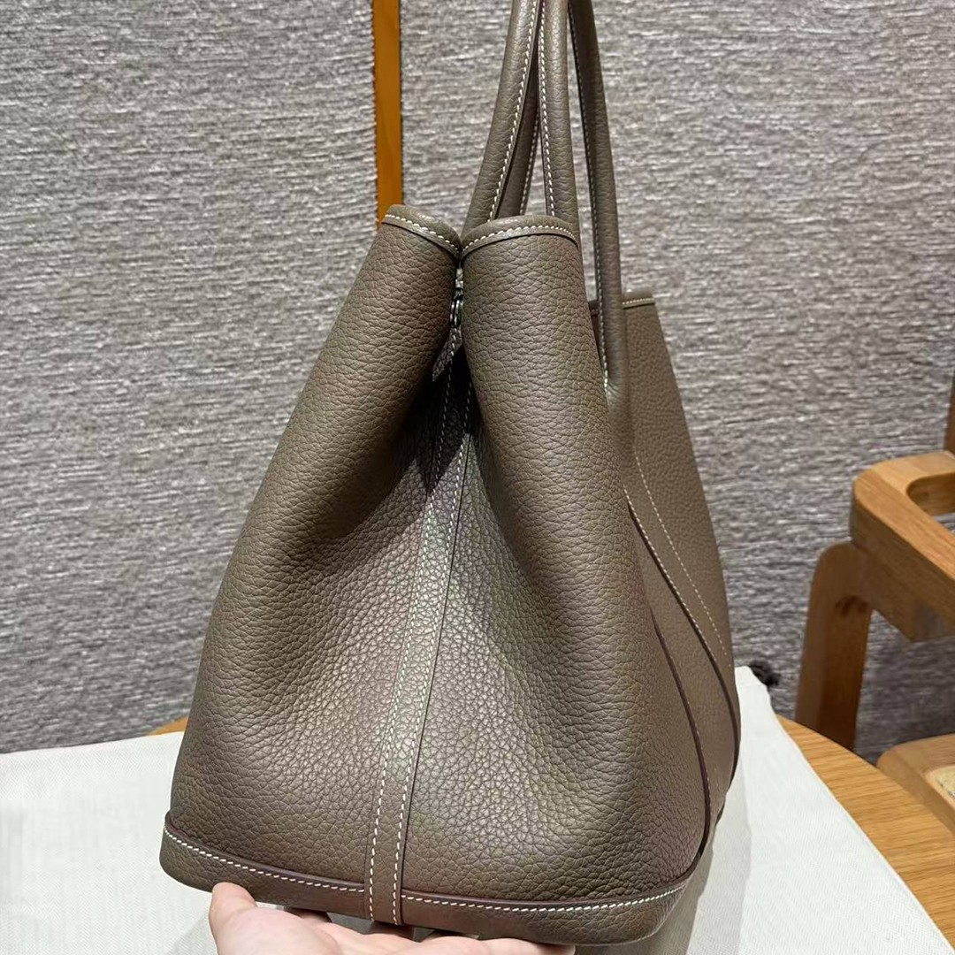 Hermes Garden Party 36 Bag Handmade In Vache Country Calfskin Leather Silver Hardware 18 Etoupe - Image 13