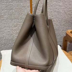 Hermes Garden Party 36 Bag Handmade In Vache Country Calfskin Leather Silver Hardware 18 Etoupe - Image 12
