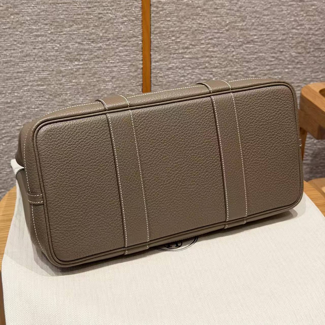 Hermes Garden Party 36 Bag Handmade In Vache Country Calfskin Leather Silver Hardware 18 Etoupe - Image 11