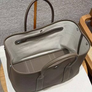 Hermes Garden Party 36 Bag Handmade In Vache Country Calfskin Leather Silver Hardware 18 Etoupe - Image 10