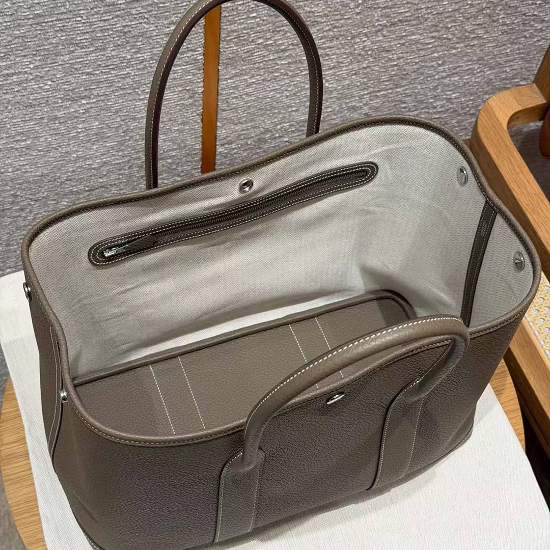 Hermes Garden Party 36 Bag Handmade In Vache Country Calfskin Leather Silver Hardware 18 Etoupe - Image 10