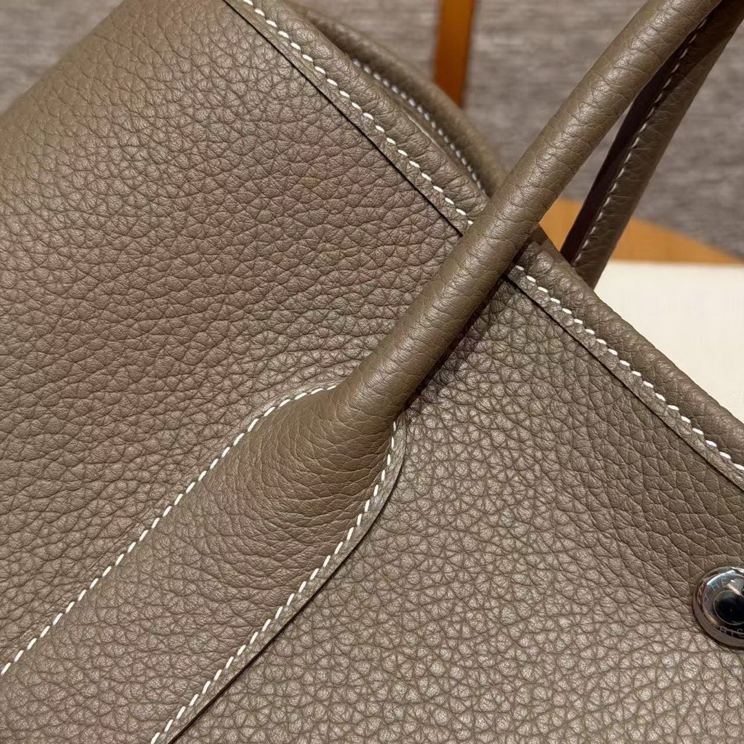 Hermes Garden Party 36 Bag Handmade In Vache Country Calfskin Leather Silver Hardware 18 Etoupe - Image 6
