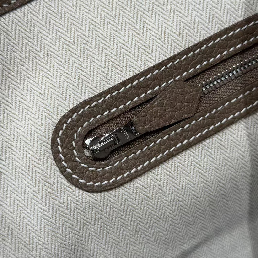Hermes Garden Party 36 Bag Handmade In Vache Country Calfskin Leather Silver Hardware 18 Etoupe - Image 3