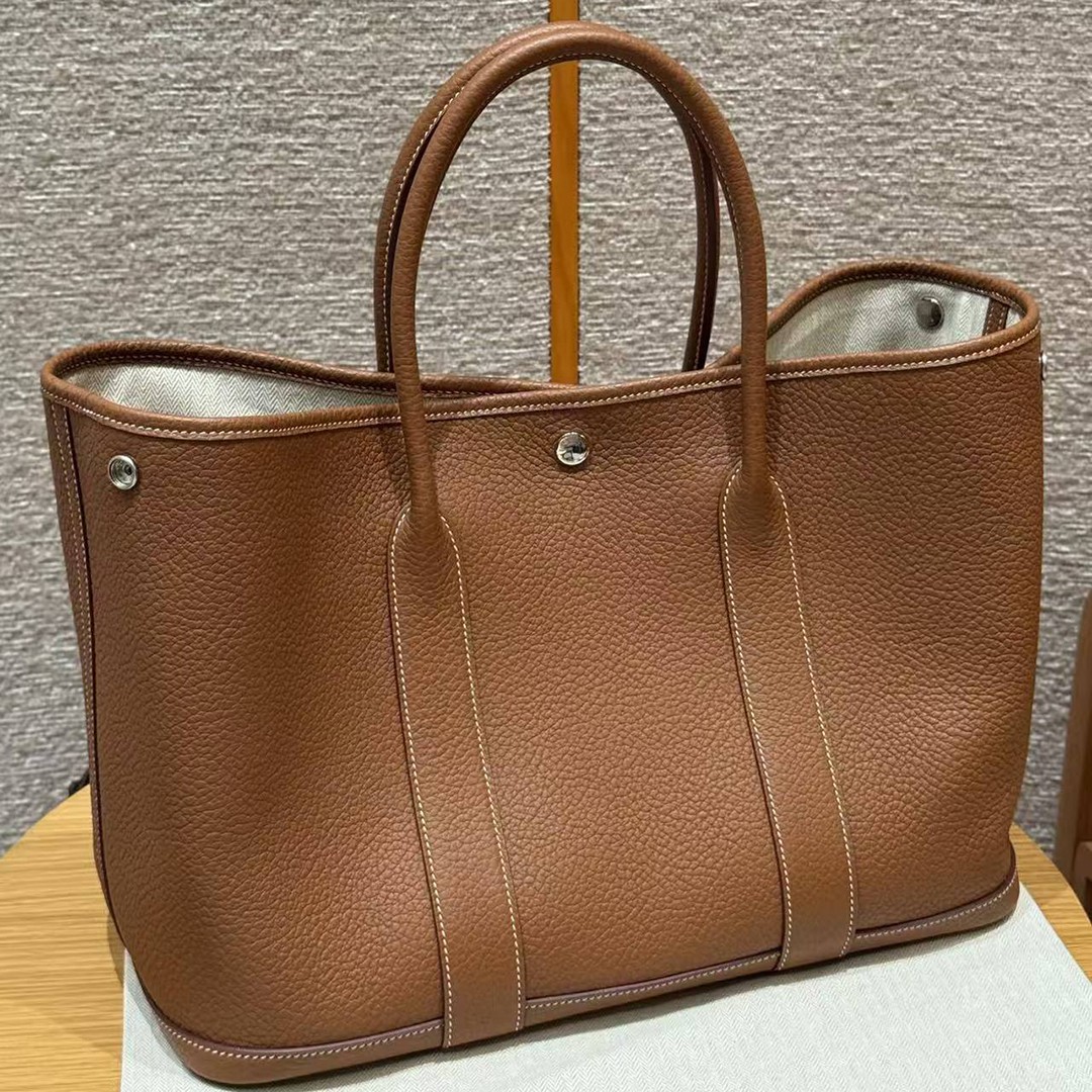 Hermes Garden Party 36 Bag Handmade In Vache Country Calfskin Leather Silver Hardware 37 Gold - Image 2