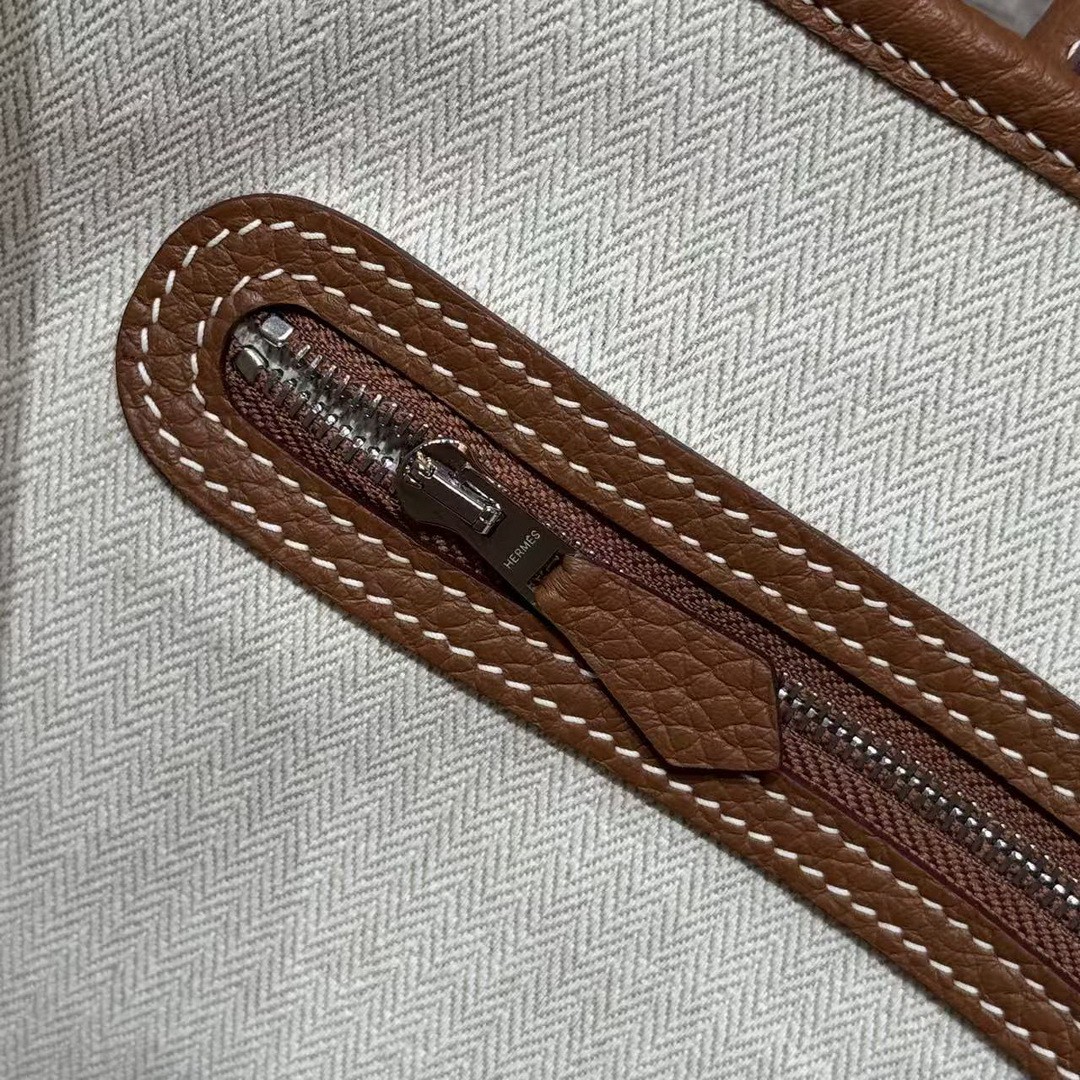 Hermes Garden Party 36 Bag Handmade In Vache Country Calfskin Leather Silver Hardware 37 Gold - Image 15