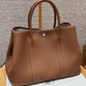 Hermes Garden Party 36 Bag Handmade In Vache Country Calfskin Leather Silver Hardware 37 Gold