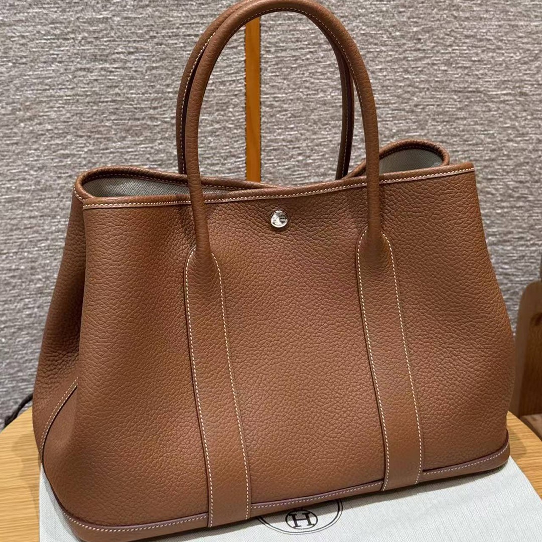 Hermes Garden Party 36 Bag Handmade In Vache Country Calfskin Leather Silver Hardware 37 Gold