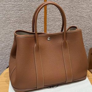 Hermes Garden Party 36 Bag Handmade In Vache Country Calfskin Leather Silver Hardware 37 Gold - Image 10