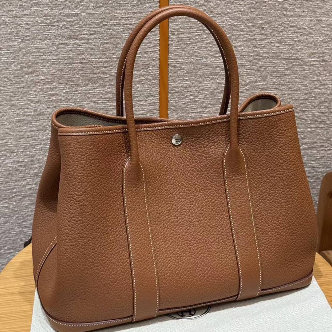 Hermes Garden Party 36 Bag Handmade In Vache Country Calfskin Leather Silver Hardware 37 Gold - Image 10