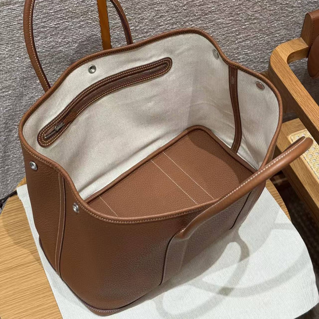 Hermes Garden Party 36 Bag Handmade In Vache Country Calfskin Leather Silver Hardware 37 Gold - Image 6