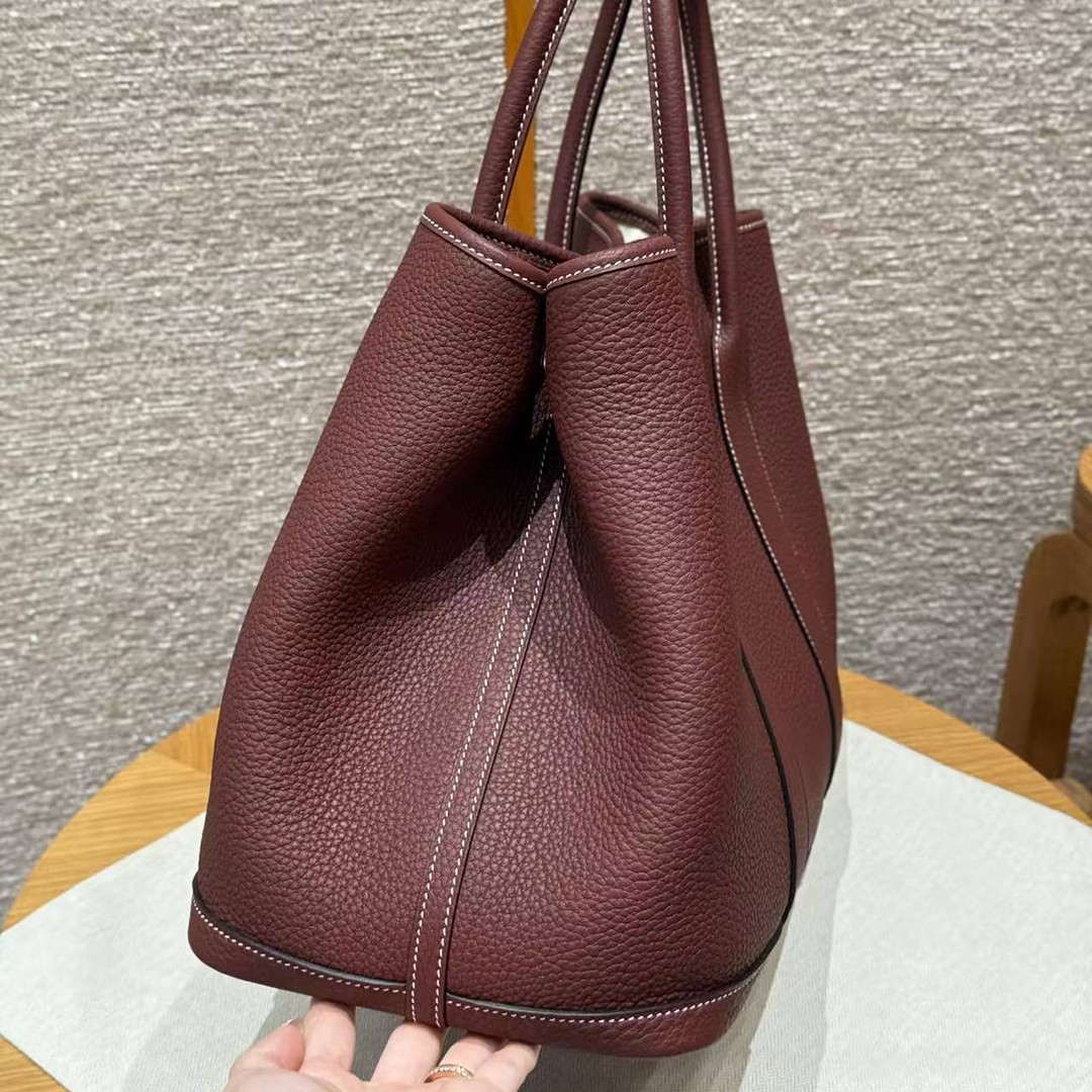 Hermes Garden Party 36 Bag Handmade In Vache Country Calfskin Leather Silver Hardware 55 Rouge H - Image 15