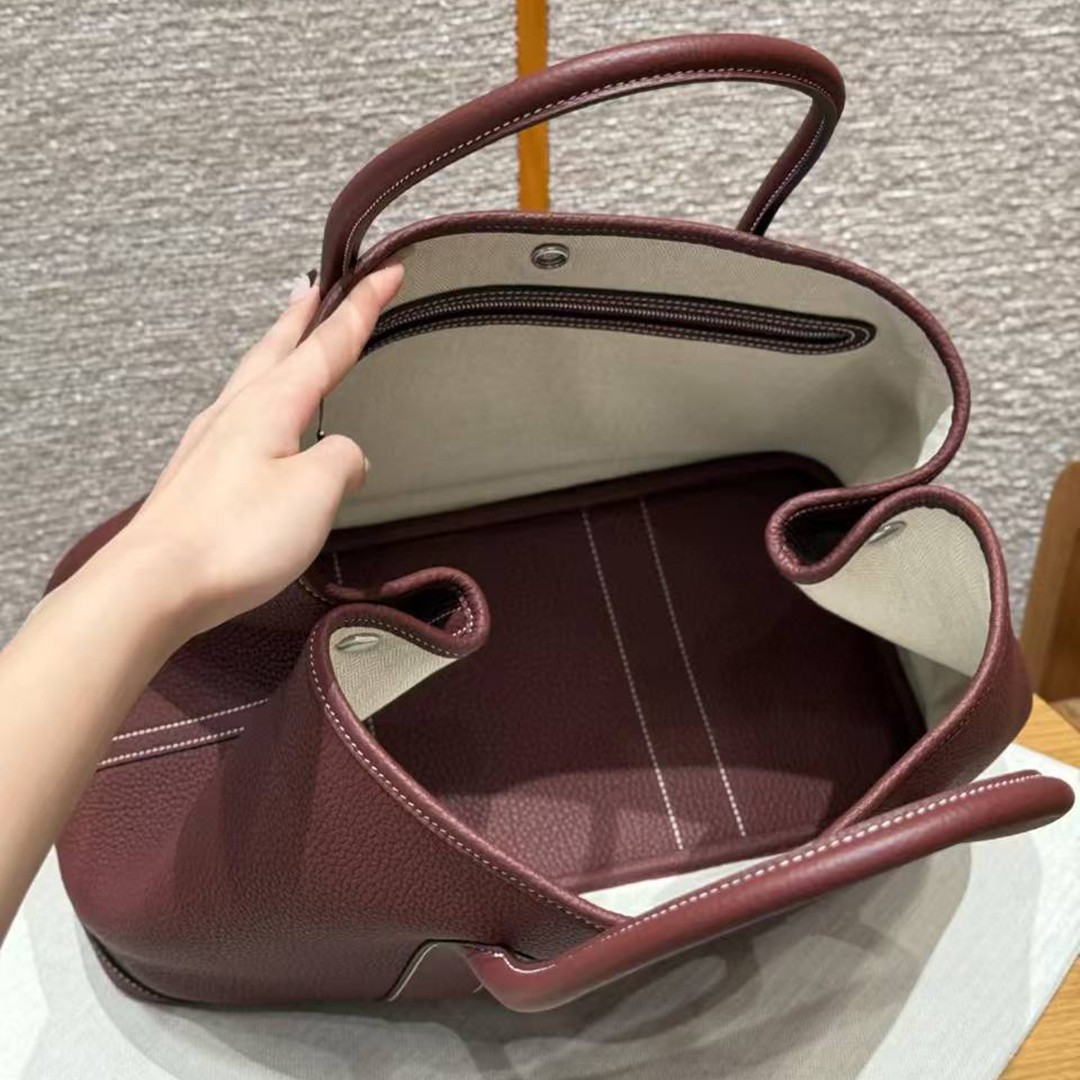 Hermes Garden Party 36 Bag Handmade In Vache Country Calfskin Leather Silver Hardware 55 Rouge H - Image 13