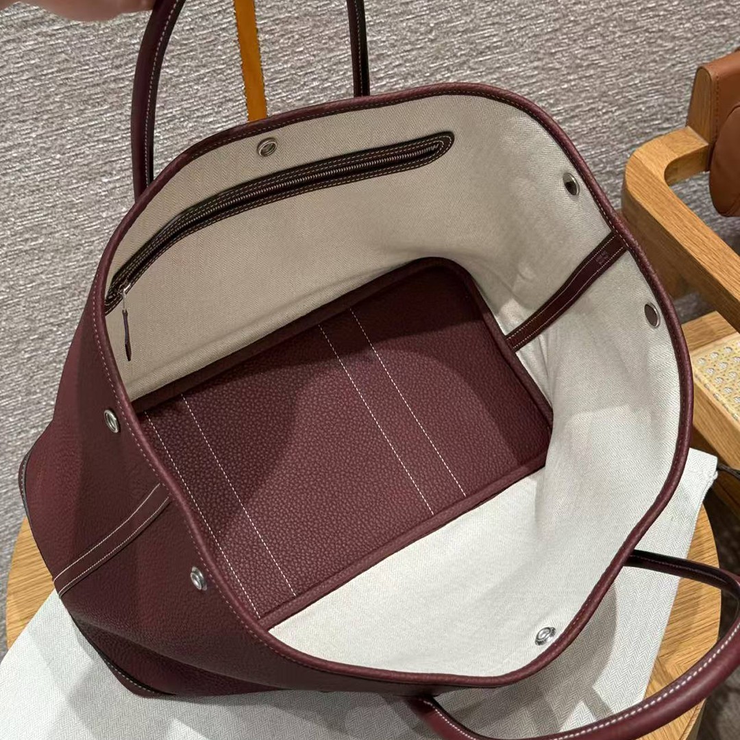 Hermes Garden Party 36 Bag Handmade In Vache Country Calfskin Leather Silver Hardware 55 Rouge H - Image 12