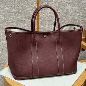 Hermes Garden Party 36 Bag Handmade In Vache Country Calfskin Leather Silver Hardware 55 Rouge H - Image 9