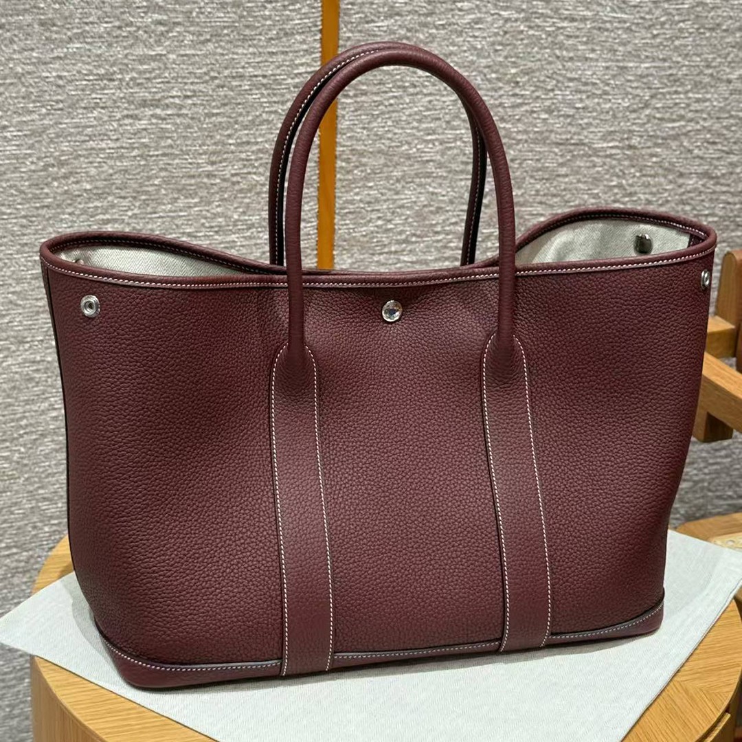 Hermes Garden Party 36 Bag Handmade In Vache Country Calfskin Leather Silver Hardware 55 Rouge H - Image 9