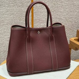 Hermes Garden Party 36 Bag Handmade In Vache Country Calfskin Leather Silver Hardware 55 Rouge H - Image 8