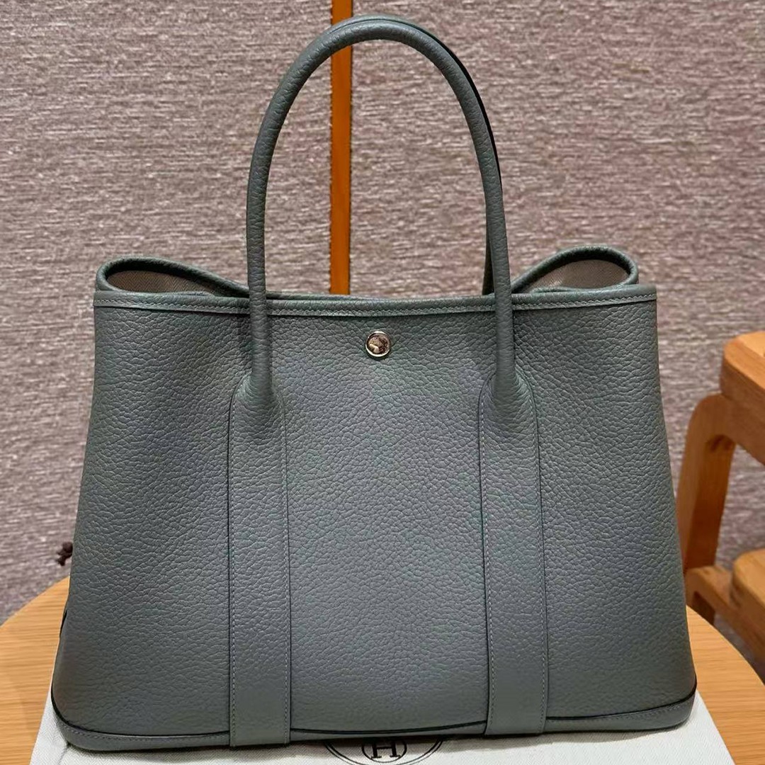 Hermes Garden Party 36 Bag Handmade In Vache Country Calfskin Leather Silver Hardware 63 Vert Amanda - Image 2