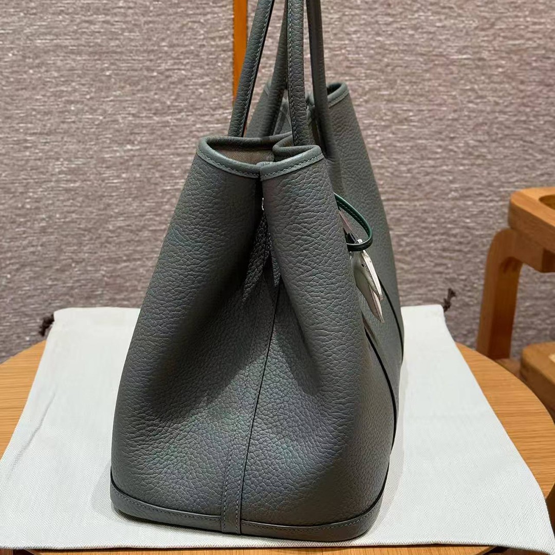 Hermes Garden Party 36 Bag Handmade In Vache Country Calfskin Leather Silver Hardware 63 Vert Amanda - Image 13