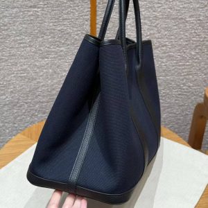 Hermes Garden Party 36 Bag Handmade In Negonda Calfskin Leather And Canvas Silver Hardware 7U Blue Navy Noir - Image 15
