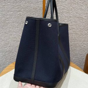 Hermes Garden Party 36 Bag Handmade In Negonda Calfskin Leather And Canvas Silver Hardware 7U Blue Navy Noir - Image 8