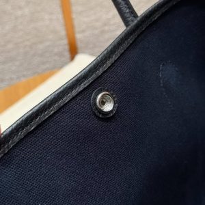 Hermes Garden Party 36 Bag Handmade In Negonda Calfskin Leather And Canvas Silver Hardware 7U Blue Navy Noir - Image 7