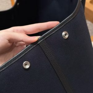 Hermes Garden Party 36 Bag Handmade In Negonda Calfskin Leather And Canvas Silver Hardware 7U Blue Navy Noir - Image 6