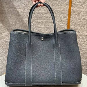 Hermes Garden Party 36 Bag Handmade In Negonda Calfskin Leather Silver Hardware 85 Ardoise