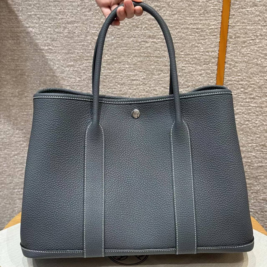 Hermes Garden Party 36 Bag Handmade In Negonda Calfskin Leather Silver Hardware 85 Ardoise - Image 2