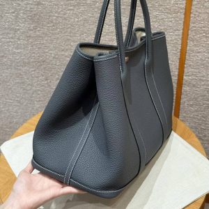 Hermes Garden Party 36 Bag Handmade In Negonda Calfskin Leather Silver Hardware 85 Ardoise - Image 17