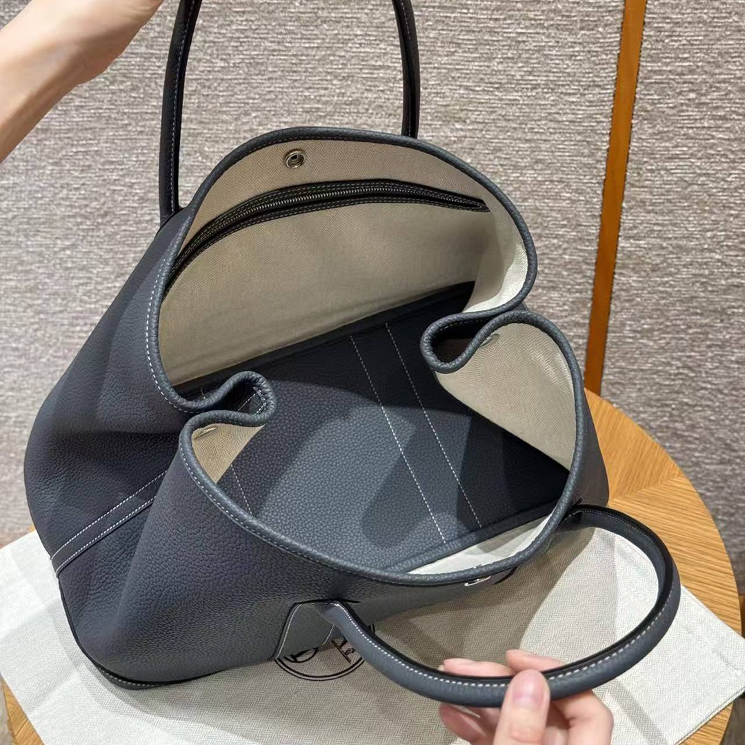 Hermes Garden Party 36 Bag Handmade In Negonda Calfskin Leather Silver Hardware 85 Ardoise - Image 14