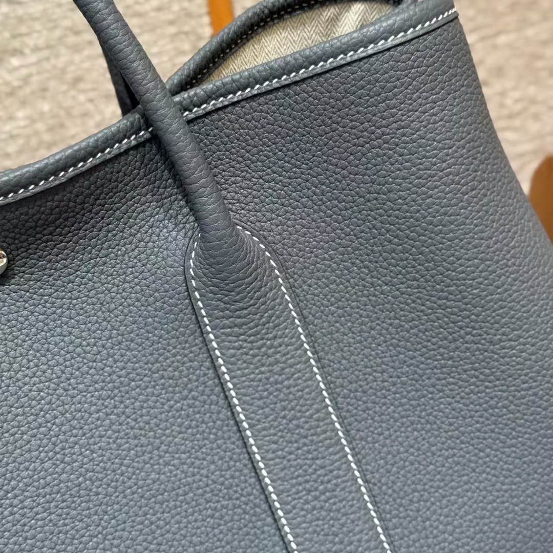 Hermes Garden Party 36 Bag Handmade In Negonda Calfskin Leather Silver Hardware 85 Ardoise - Image 11
