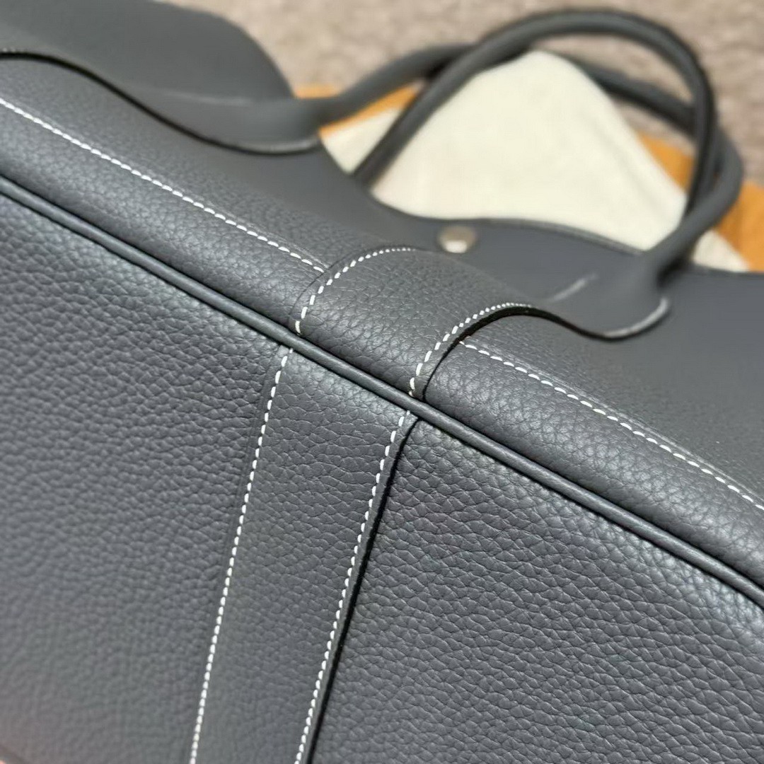 Hermes Garden Party 36 Bag Handmade In Negonda Calfskin Leather Silver Hardware 85 Ardoise - Image 8