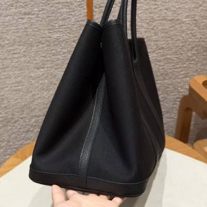 Hermes Garden Party 36 Bag Handmade In Negonda Calfskin Leather And Canvas Silver Hardware 89 Noir - Image 2