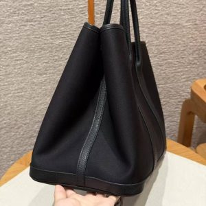 Hermes Garden Party 36 Bag Handmade In Negonda Calfskin Leather And Canvas Silver Hardware 89 Noir - Image 12