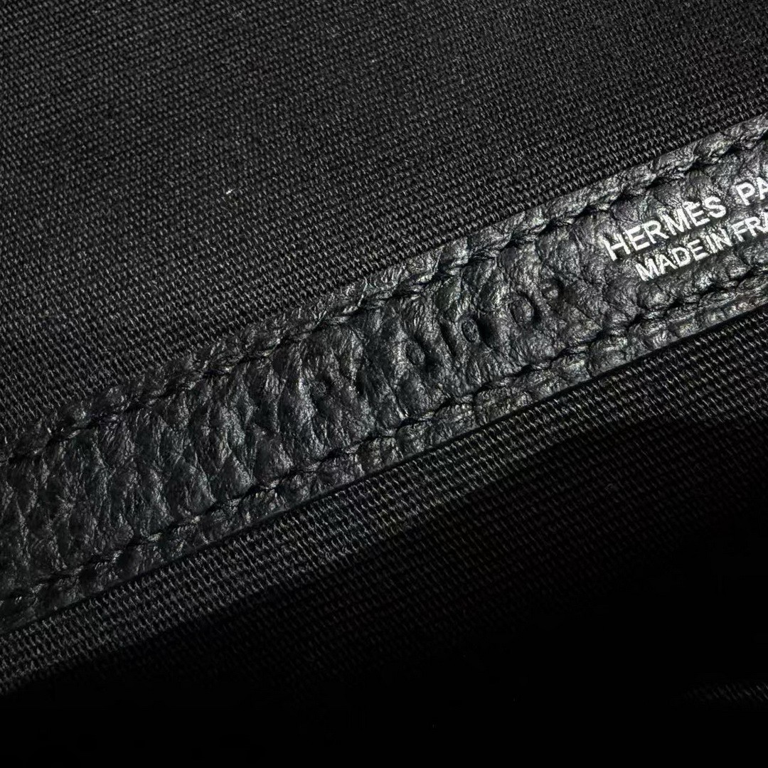 Hermes Garden Party 36 Bag Handmade In Negonda Calfskin Leather And Canvas Silver Hardware 89 Noir - Image 9
