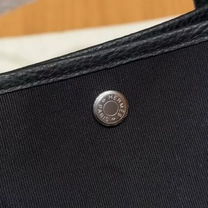 Hermes Garden Party 36 Bag Handmade In Negonda Calfskin Leather And Canvas Silver Hardware 89 Noir - Image 6