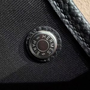 Hermes Garden Party 36 Bag Handmade In Negonda Calfskin Leather And Canvas Silver Hardware 89 Noir - Image 3