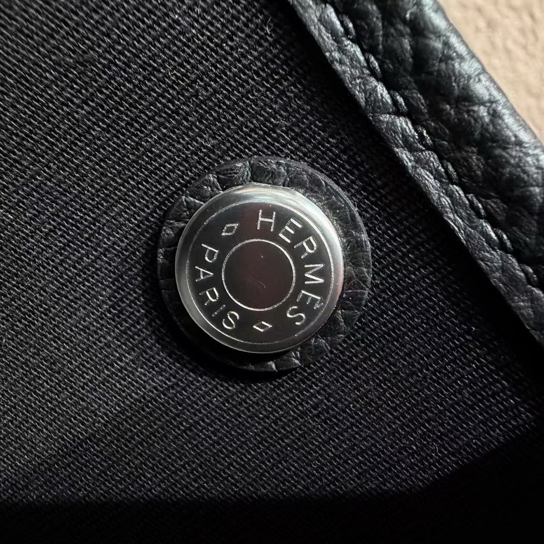 Hermes Garden Party 36 Bag Handmade In Negonda Calfskin Leather And Canvas Silver Hardware 89 Noir - Image 3