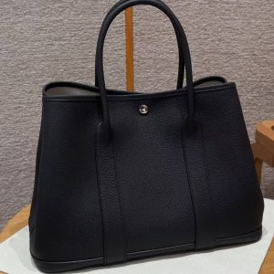 Hermes Garden Party 36 Bag Handmade In Vache Country Calfskin Leather Silver Hardware 89 Noir - Image 2