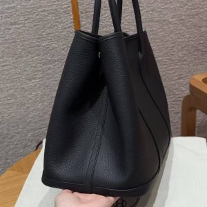 Hermes Garden Party 36 Bag Handmade In Vache Country Calfskin Leather Silver Hardware 89 Noir - Image 13
